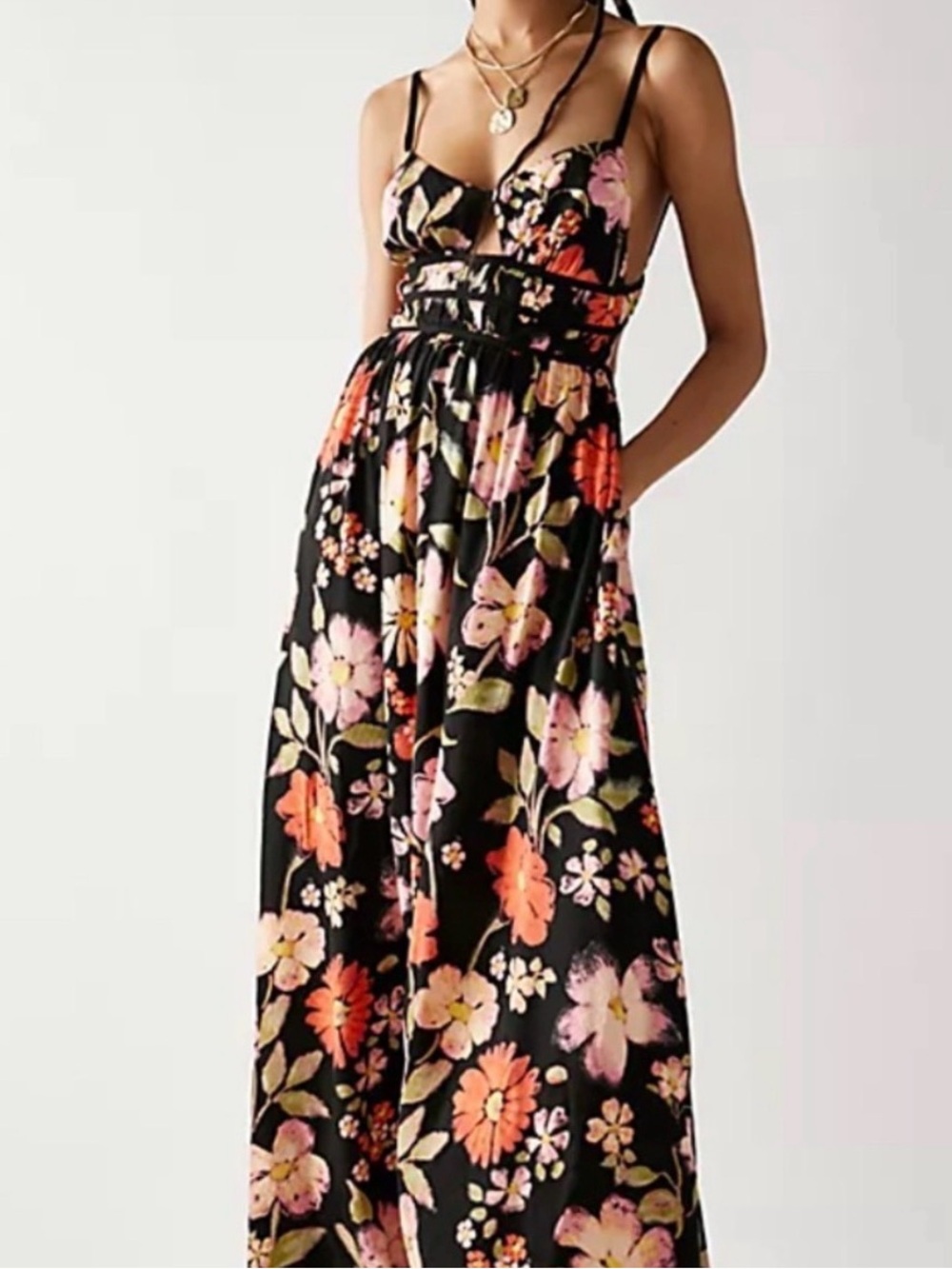 Free People Wisteria Black Maxi Dress XL
